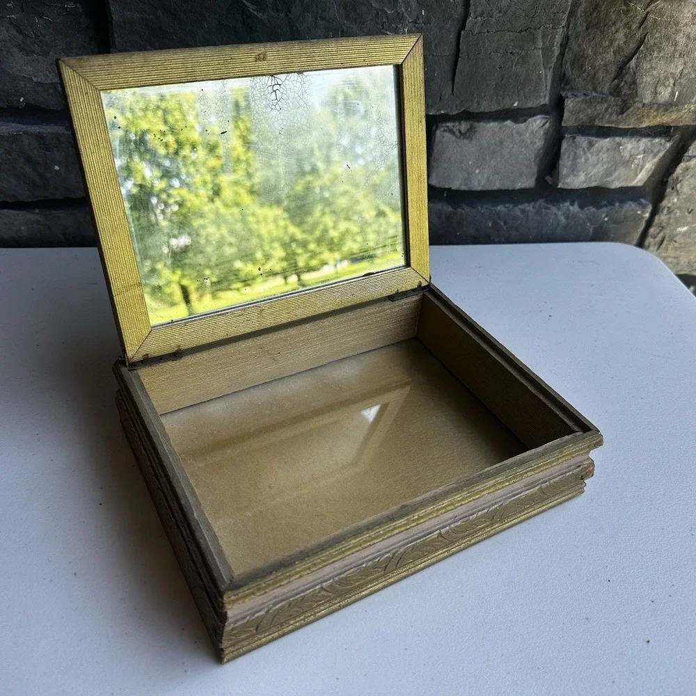 Vintage Wooden Jewelry Trinket Dresser Picture Frame Box Ornate Victorian Rococo